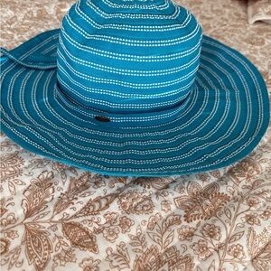 VTG Scala Blue and White Striped Women's Sun Hat Mediterranean Blue Summer Hat